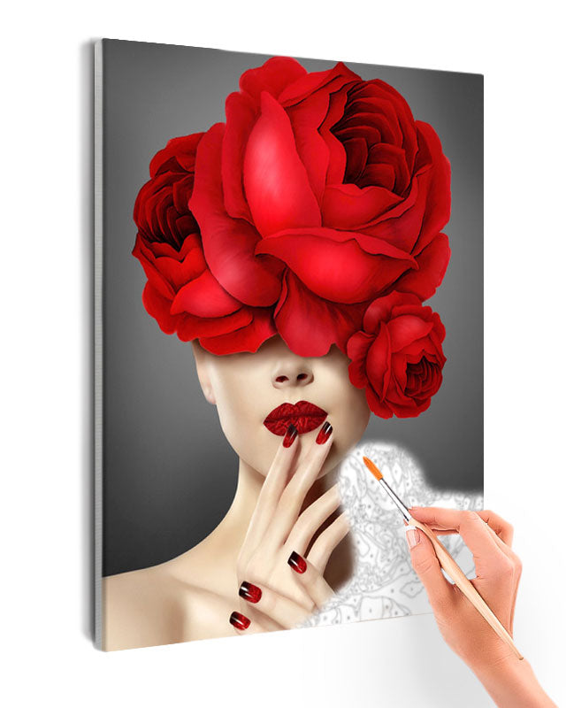 Paint By Numbers - Artistic Elegance: Red Rose Adornment Exudes Luxury - Framed- 40x50cm - Arterium 