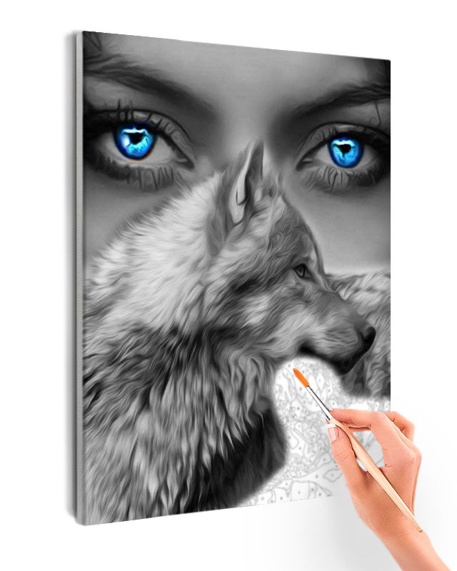Paint By Numbers - Harmonious Unity: Profound Connection Between Woman And Wolf - Framed- 40x50cm - Arterium 