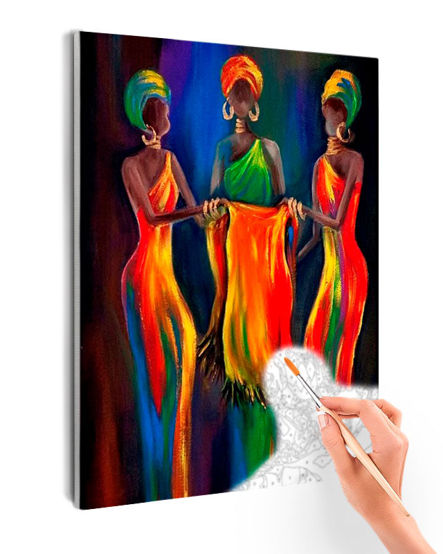 Paint By Numbers - Three African Women In Traditional Dresses - Framed- 40x50cm - Arterium 
