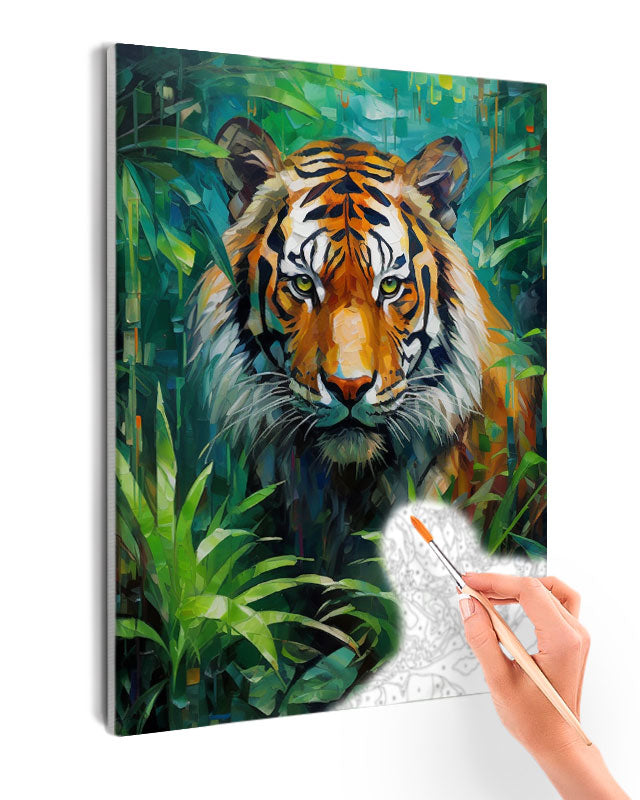 Paint By Numbers - Powerful Tiger In Mysterious Jungle - Framed- 40x50cm - Arterium 