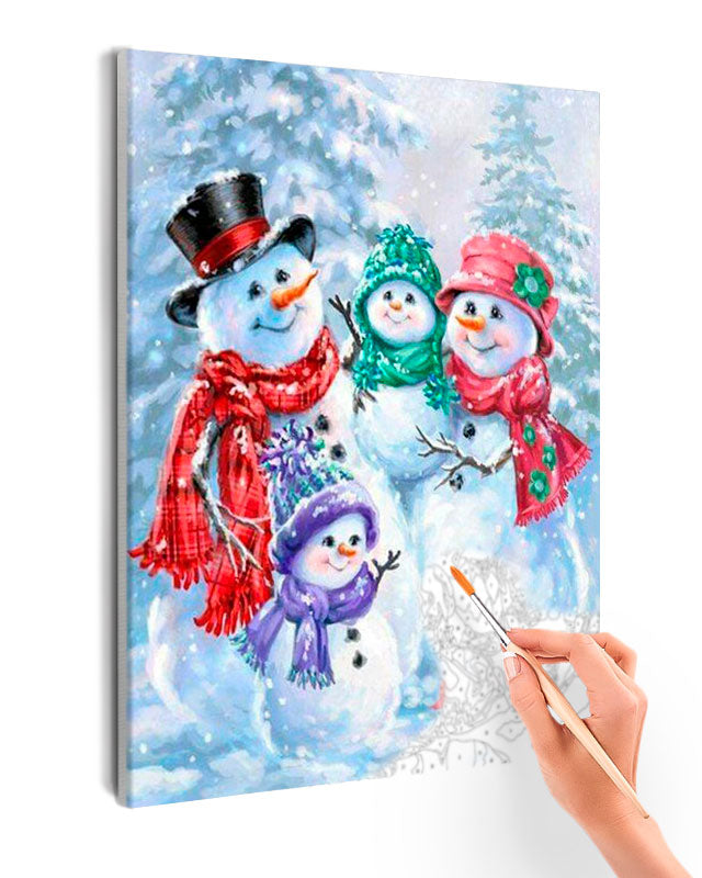 Paint By Numbers - Four Snowmen - Framed- 40x50cm - Arterium 
