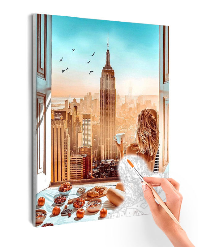 Paint By Numbers - Young Woman Admiring New York City View - Framed- 40x50cm - Arterium 