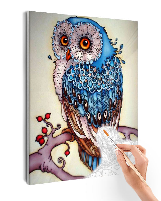 Paint By Numbers - Blue Owl On A Branch - Framed- 40x50cm - Arterium 