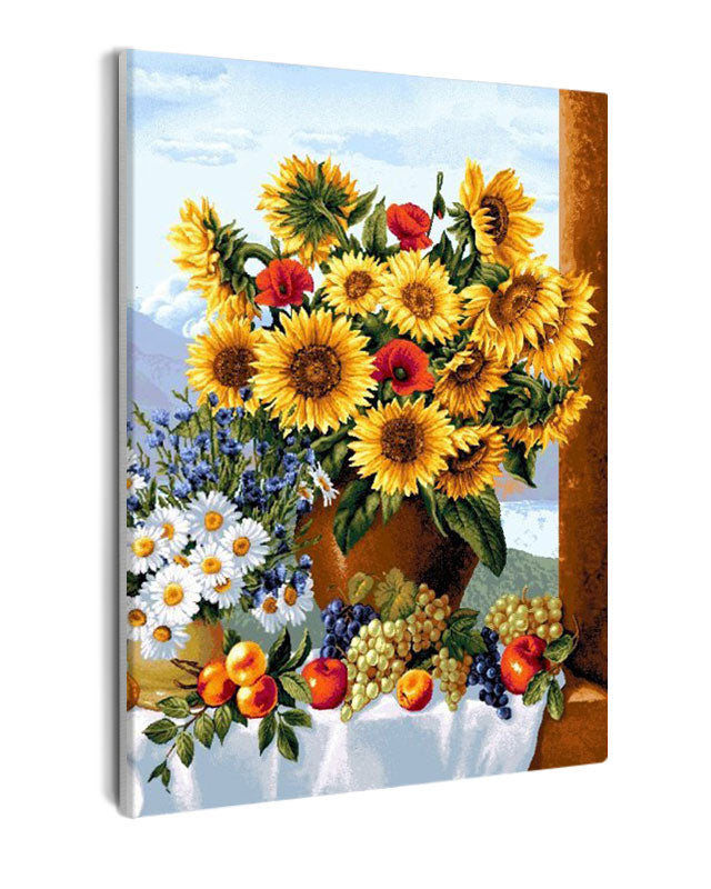 Paint By Numbers - Painting Of Flowers And Fruits On A Table - Framed- 40x50cm - Arterium 