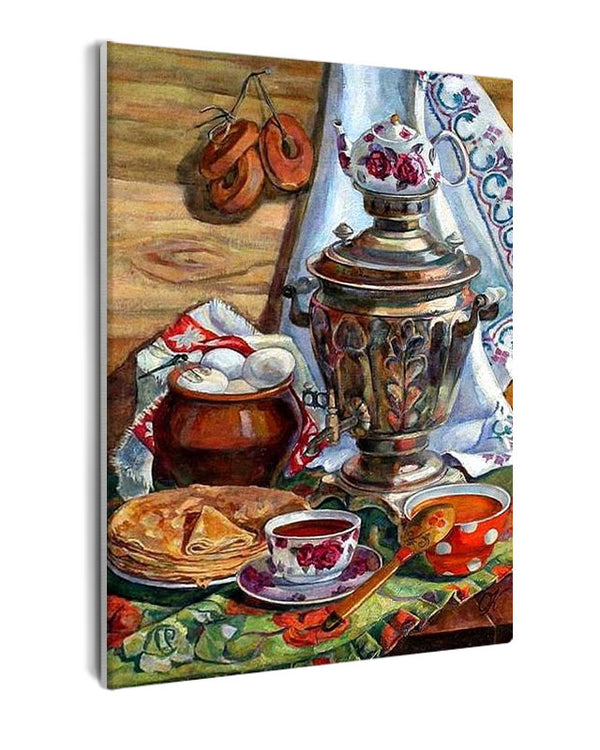 Paint By Numbers - Painting Of A Tea Pot And A Samovar - Framed- 40x50cm - Arterium 