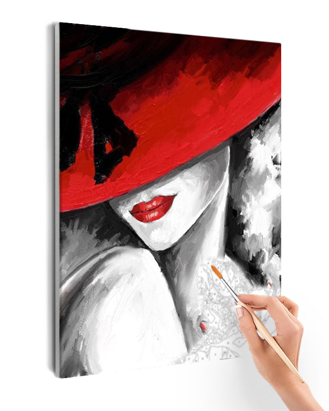 Paint By Numbers - Painting Of A Woman In A Red Hat - Framed- 40x50cm - Arterium 