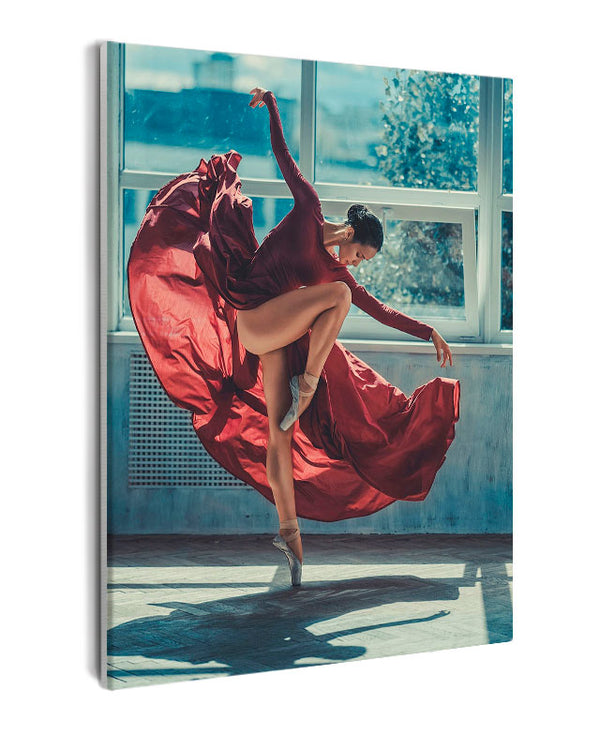 Paint By Numbers - Elegant Ballerina In Red Dress: Graceful Mid-Air Dance Pose - Framed- 40x50cm - Arterium 