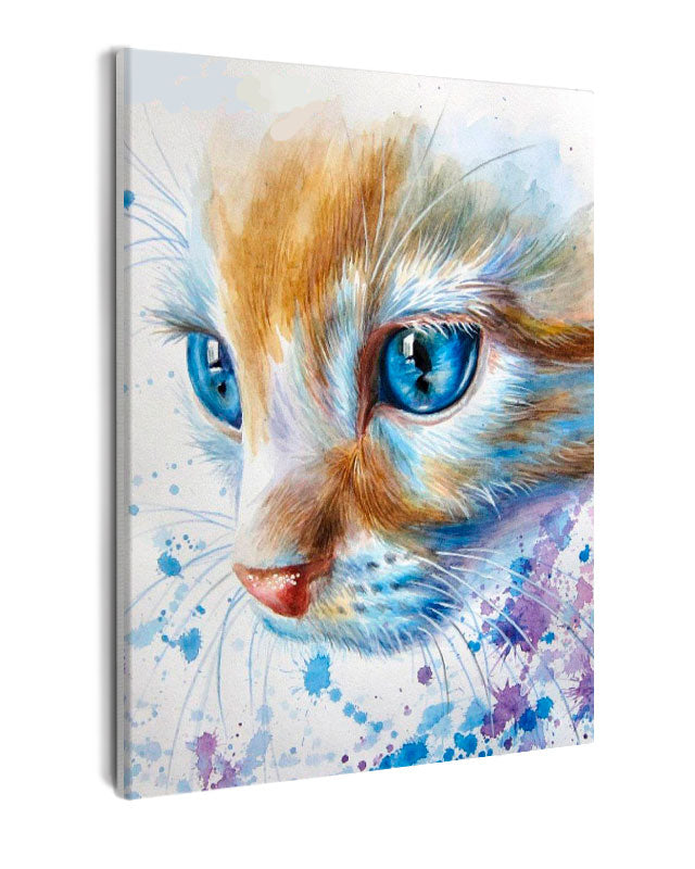 Paint By Numbers - Watercolor Kitten Portrait With Dreamy Splatter Background - Framed- 40x50cm - Arterium 