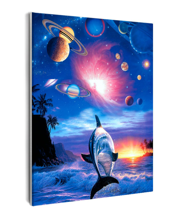 Paint By Numbers - Surreal Dolphin Jumping In Celestial Seascape - Framed- 40x50cm - Arterium 