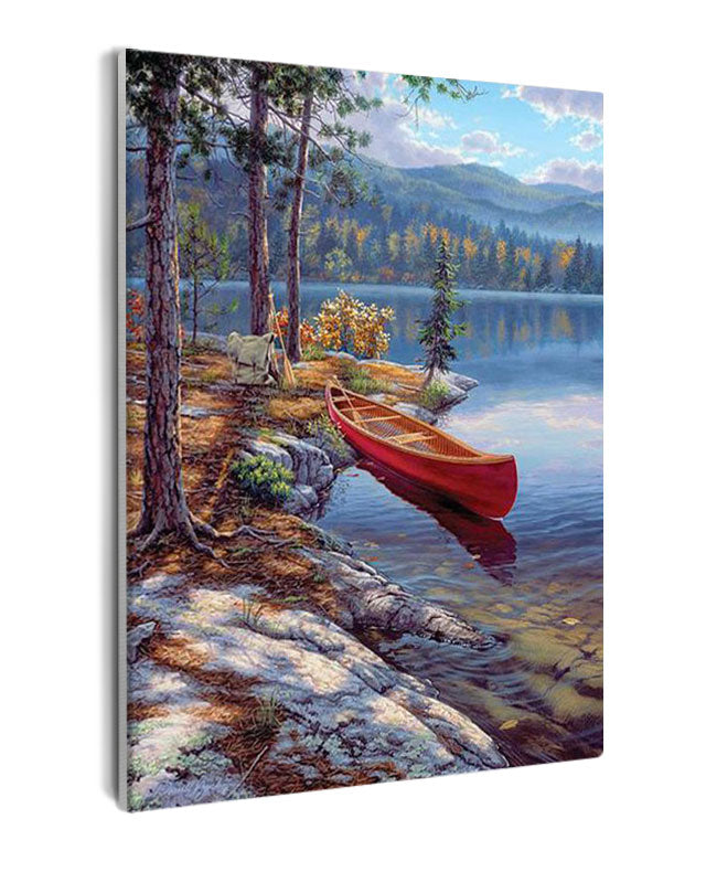 Paint By Numbers - Red Canoe On A Lake - Framed- 40x50cm - Arterium 