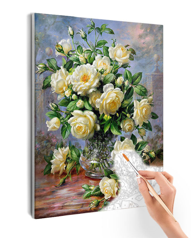 Paint By Numbers - Painting Of A Vase Of Flowers - Framed- 40x50cm - Arterium 