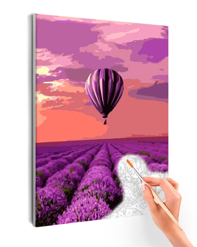 Paint By Numbers - Violet Hot Balloon Over Lavender Field - Framed- 40x50cm - Arterium 