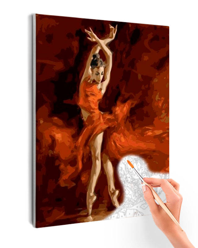 Paint By Numbers - Ballerina In Red Dress With Hand Crossed Above Her Head - Framed- 40x50cm - Arterium 