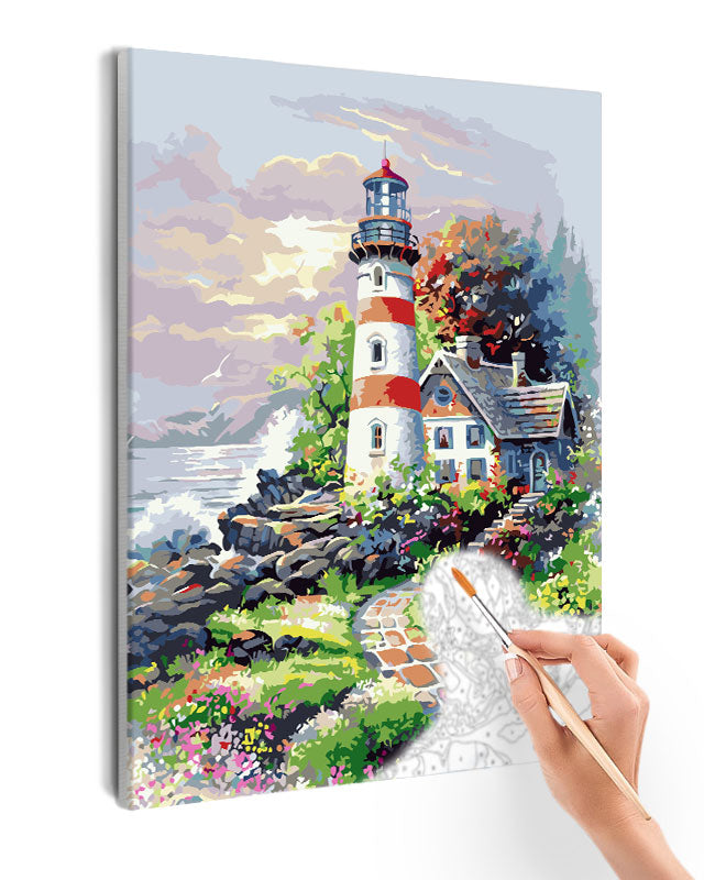 Paint By Numbers - Lighthouse On A Rocky Shore - Framed- 40x50cm - Arterium 