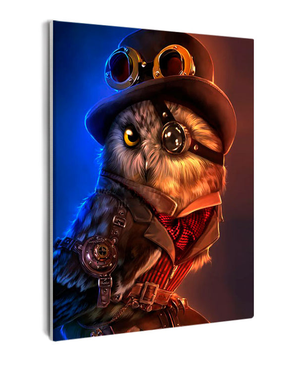 Paint By Numbers - Steampunk Owl: Stylized Image With Mysterious Aesthetics - Framed- 40x50cm - Arterium 