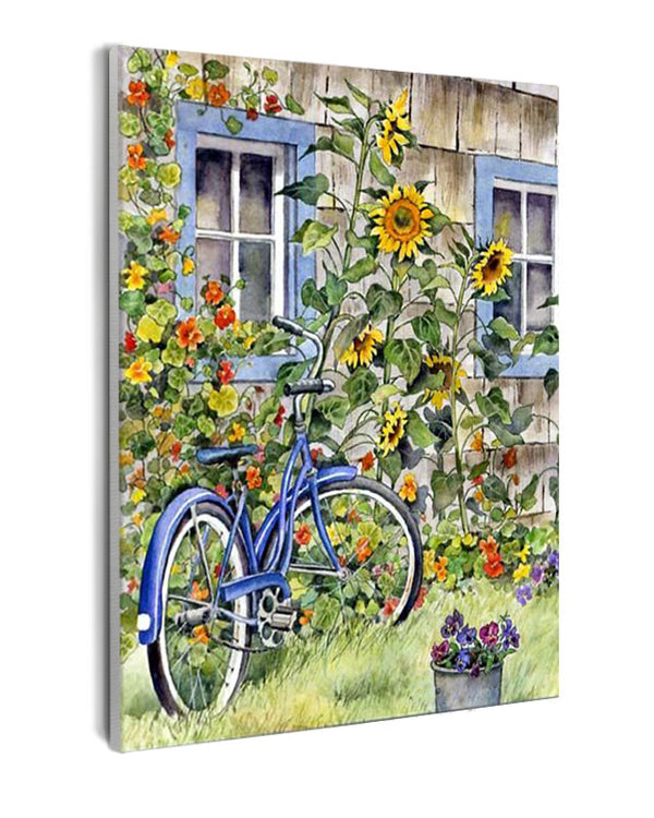 Paint By Numbers - Bicycle In Front Of A House - Framed- 40x50cm - Arterium 