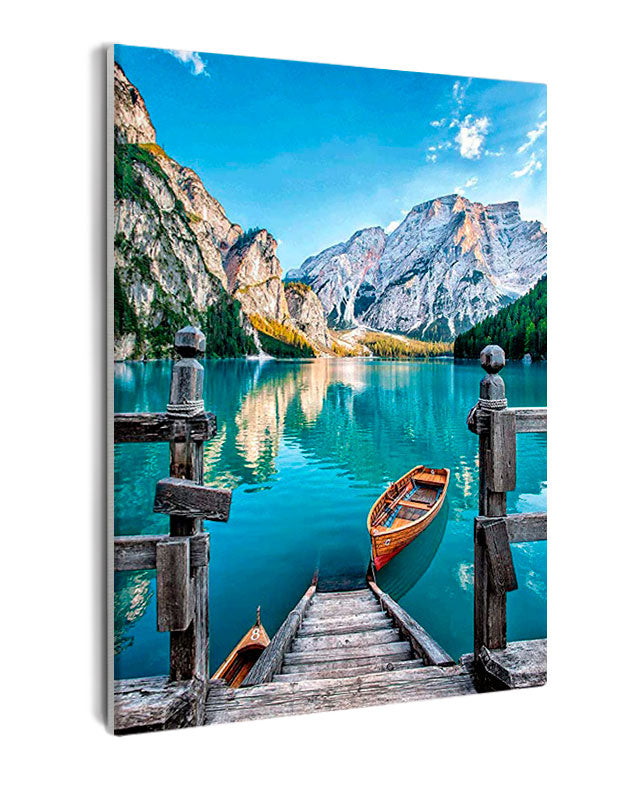 Paint By Numbers - Captivating Natural Landscape: Serene Lake, Majestic Mountains, And Tranquil Rowboat - Framed- 40x50cm - Arterium 