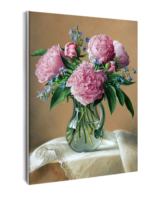 Paint By Numbers - Pink Flowers In A Glass Vase - Framed- 40x50cm - Arterium 