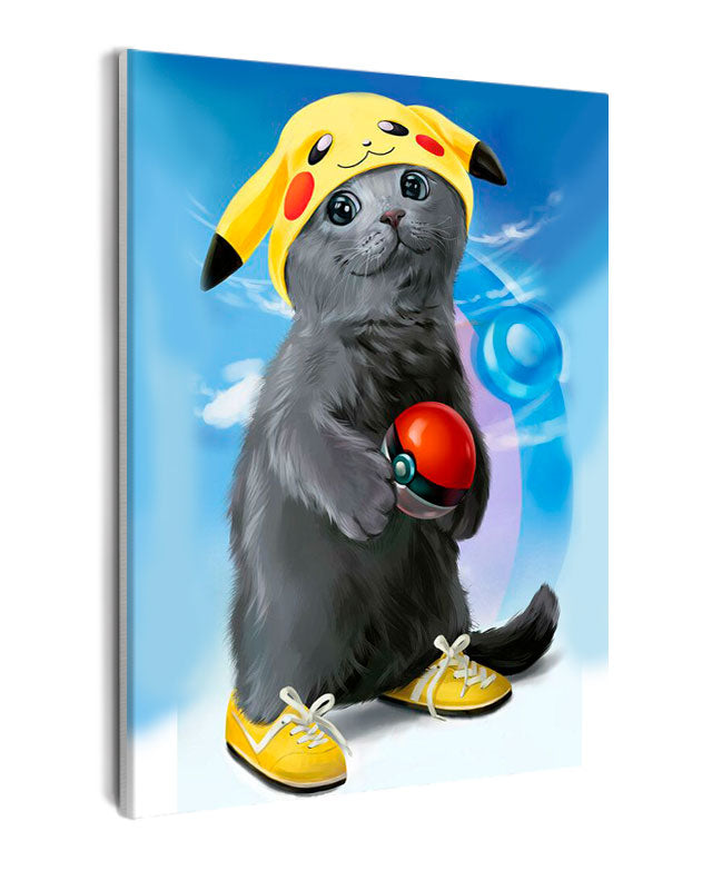 Paint By Numbers - Cheerful Gray Cat In Pikachu Costume With Playful Atmosphere - Framed- 40x50cm - Arterium 