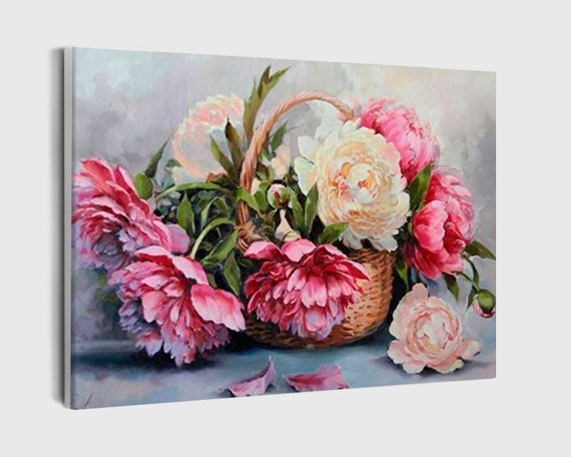 Paint By Numbers - Basket Of White and Pink Flowers - Framed- 40x50cm - Arterium 