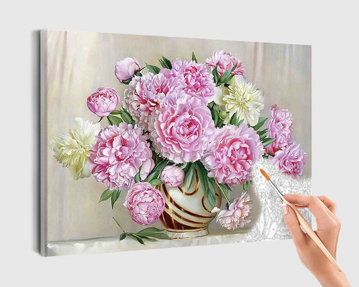 Paint By Numbers - White And Purple Flowers In A Vase - Framed- 40x50cm - Arterium 