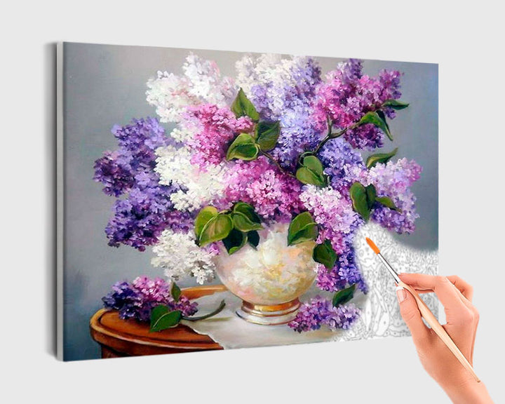 Paint By Numbers - Paint By Numbers Picture: Bouquet Of Purple, Pink And White Flowers - Framed- 40x50cm - Arterium 