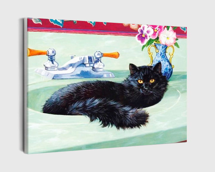 Paint By Numbers - Cat Lying In A Sink - Framed- 40x50cm - Arterium 