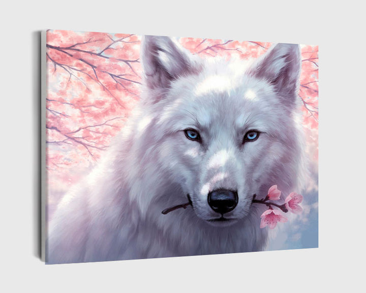 Paint By Numbers - White Wolf With A Branch In Its Mouth - Framed- 40x50cm - Arterium 