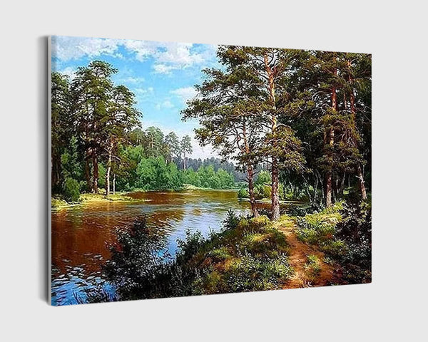 Paint By Numbers - Lake Surrounded By Trees - Framed- 40x50cm - Arterium 