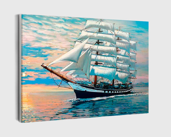 Paint By Numbers - Captivating Seascape: Majestic Black Sailing Ship In Motion - Framed- 40x50cm - Arterium 