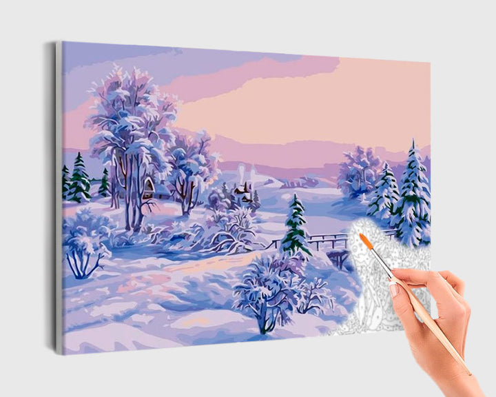 Paint By Numbers - Enchanting Winter Landscape: Serene Snowy Forest At Sunset - Framed- 40x50cm - Arterium 