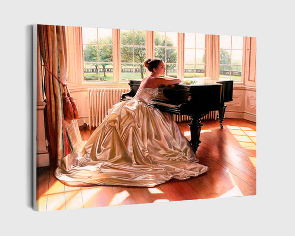 Paint By Numbers - Woman In A White Dress By The Piano - Framed- 40x50cm - Arterium 