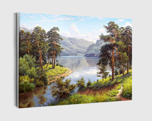 Paint By Numbers - Calm River With Trees On Both Sides - Framed- 40x50cm - Arterium 