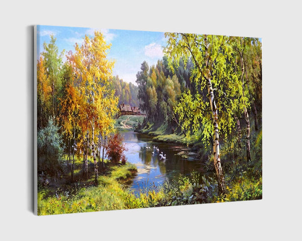 Paint By Numbers - Forest With A River 3 - Framed- 40x50cm - Arterium 