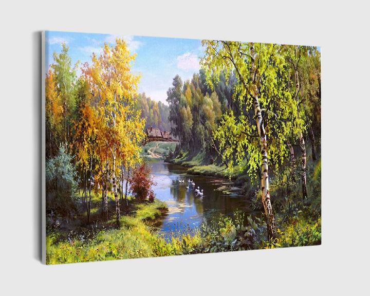 Paint By Numbers - Forest With A River 3 - Framed- 40x50cm - Arterium 