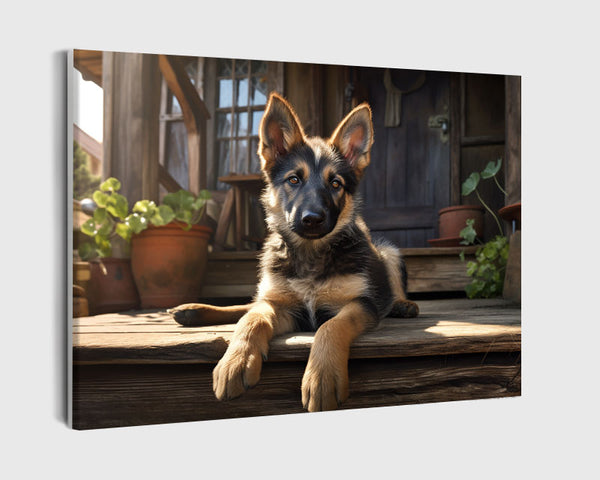 Paint By Numbers - Serene German Shepherd Puppy On Sunny Porch: Idyllic Charm 2 - Framed- 40x50cm - Arterium 