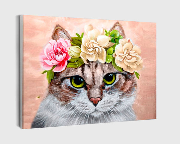 Paint By Numbers - Cat Wearing A Flower Crown - Framed- 40x50cm - Arterium 