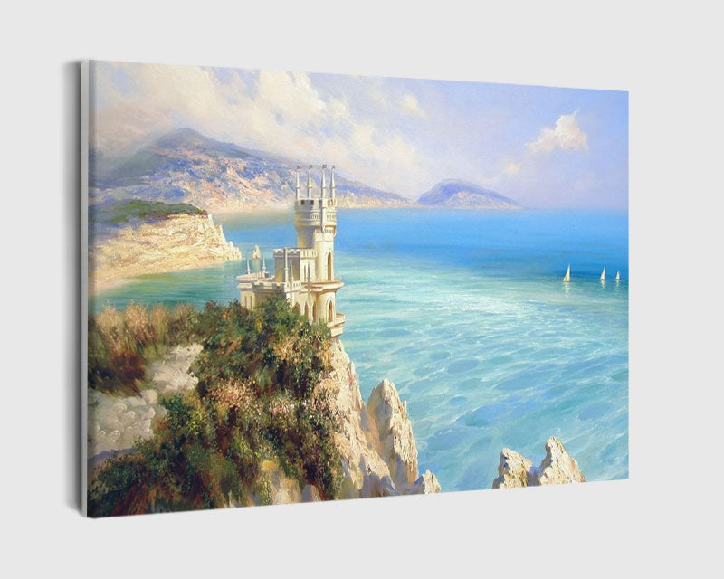 Paint By Numbers - Castle On A Cliff With Blue Water - Framed- 40x50cm - Arterium 