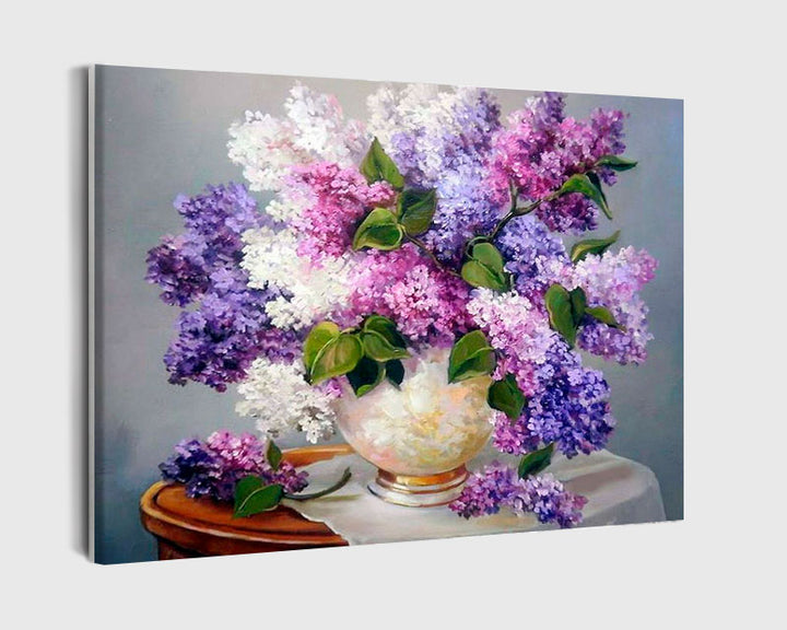 Paint By Numbers - Paint By Numbers Picture: Bouquet Of Purple, Pink And White Flowers - Framed- 40x50cm - Arterium 