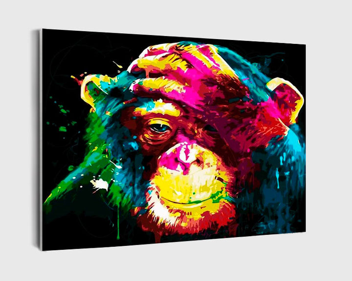 Paint By Numbers - Digital Painting Of Colorful Monkey On Black Background - Framed- 40x50cm - Arterium 