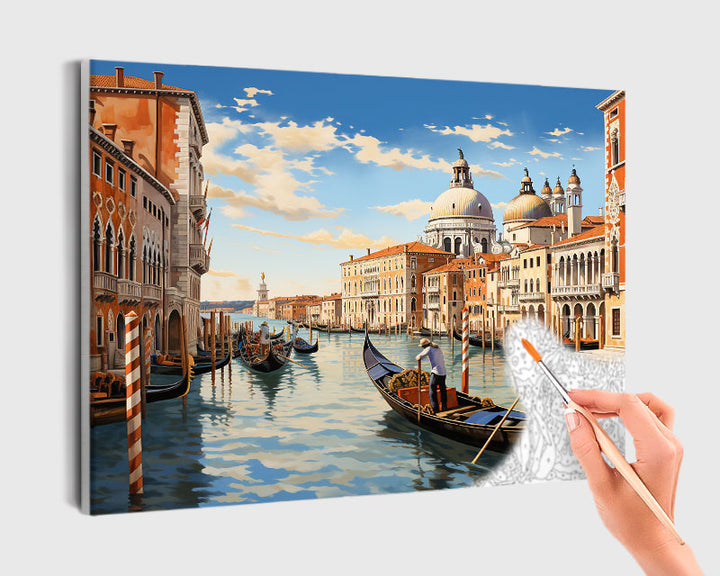 Paint By Numbers - Tranquil Grand Canal: A Captivating Gondola Journey In Venece - Framed- 40x50cm - Arterium 