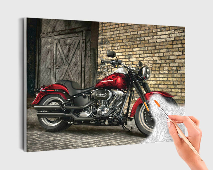Paint By Numbers - Red Harley-Davidson On A Brick Road - Framed- 40x50cm - Arterium 