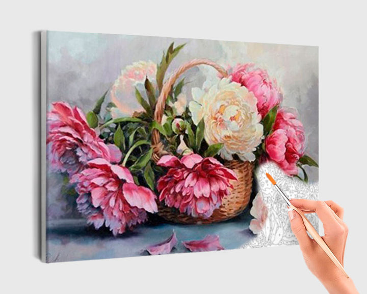 Paint By Numbers - Basket Of White and Pink Flowers - Framed- 40x50cm - Arterium 