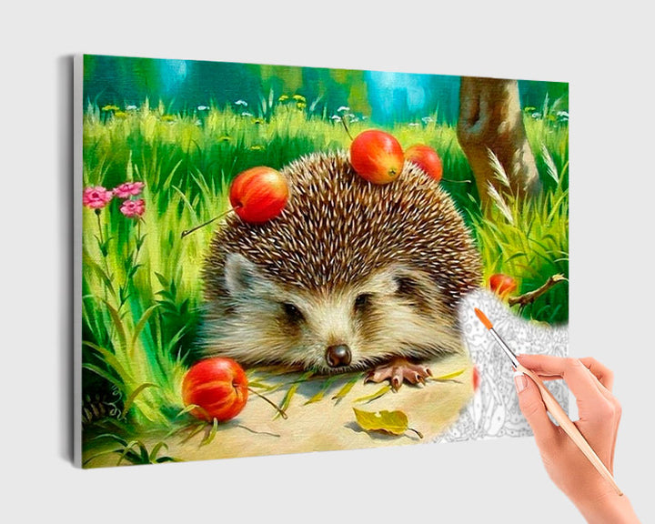 Paint By Numbers - Hedgehog With Apples On His Spikes - Framed- 40x50cm - Arterium 