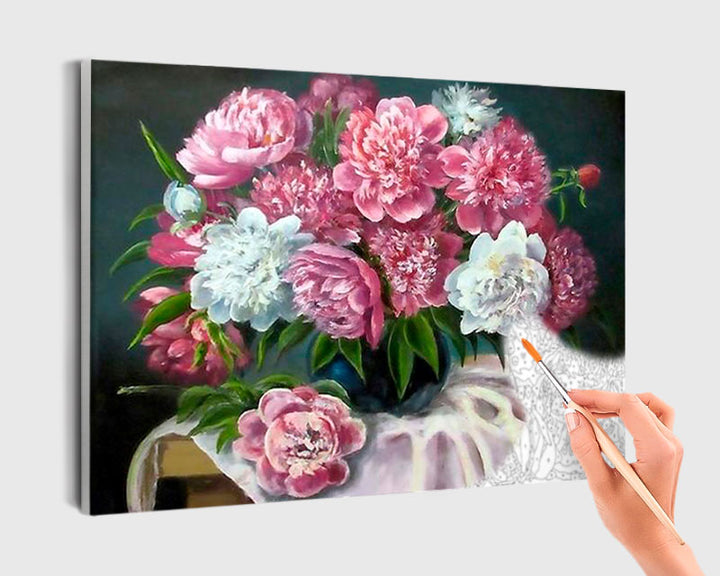 Paint By Numbers - Pink And White Flowers On A Table - Framed- 40x50cm - Arterium 