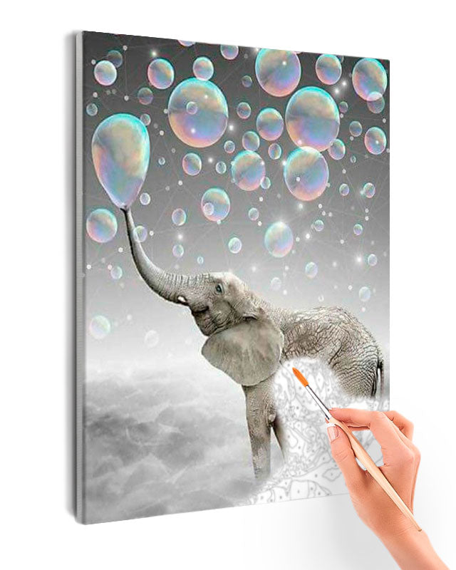 Paint By Numbers - Grey Elephant With Bubbles - Framed- 40x50cm - Arterium 