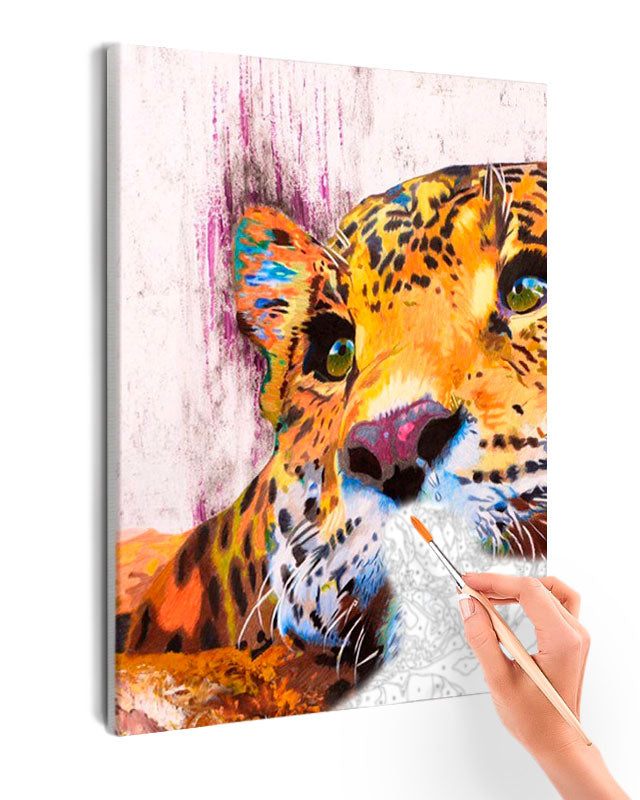 Paint By Numbers - Vibrant Leopard Profile: Artistic Fusion Of Painting And Graffiti - Framed- 40x50cm - Arterium 
