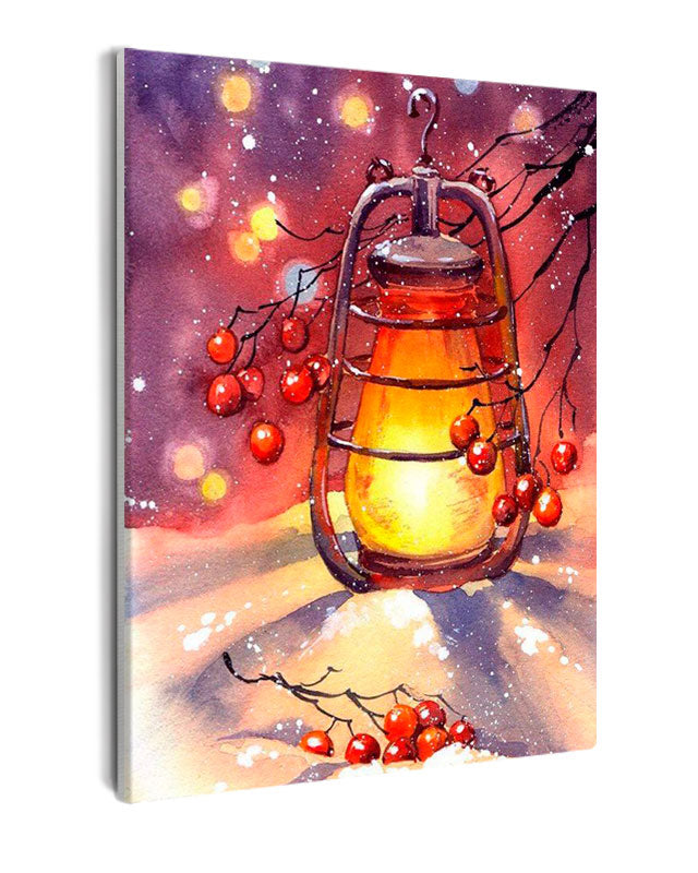 Paint By Numbers - Oil Lamp On A Snow - Framed- 40x50cm - Arterium 