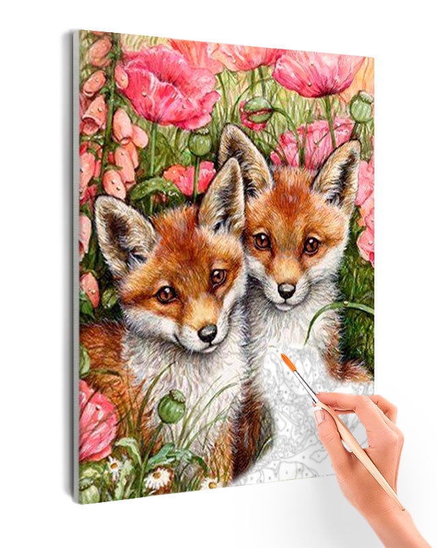 Paint By Numbers - Two Foxes In A Field - Framed- 40x50cm - Arterium 